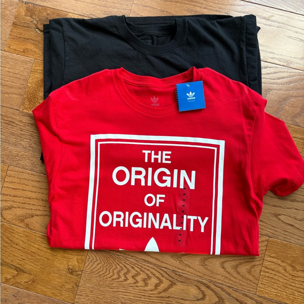 New!2 Men T-shirts Adidas Red and Black Graphic Tee Portland Republic of Beer